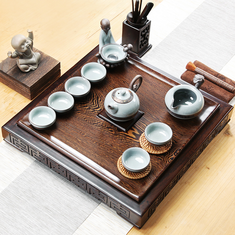 Yushan whole chicken fin tea plate ceramic kung fu tea set simple solid wood tea plate tea table Coru kiln tea set