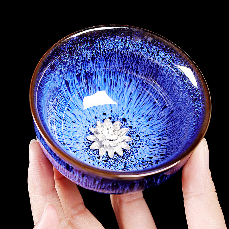 Silver up temmoku built light ceramic masters cup tea cups oil - lamp can TuHao single Silver zodiac dou bowl