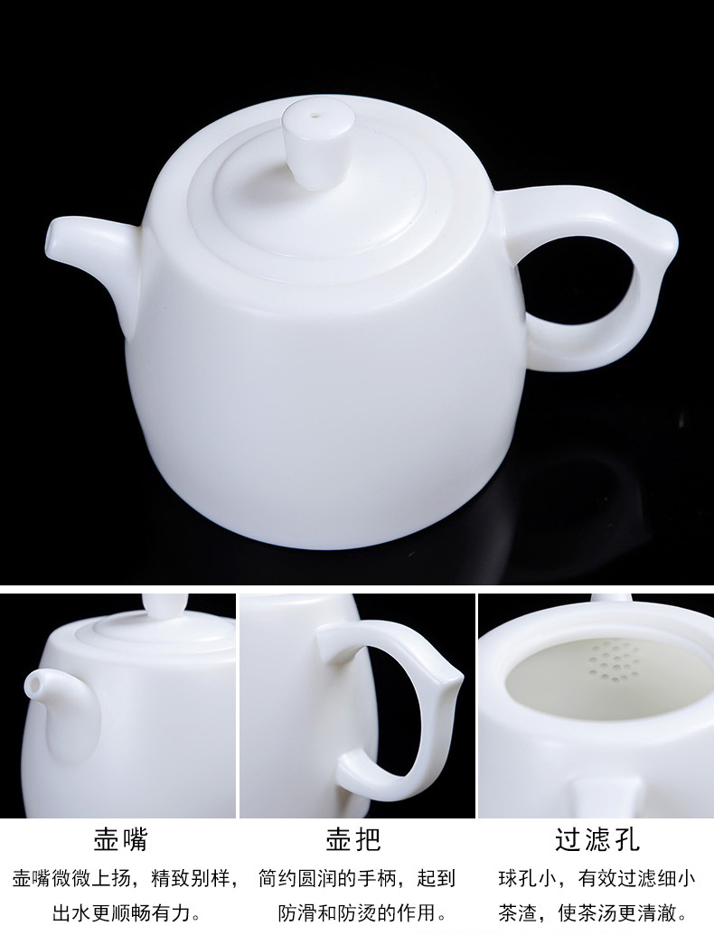 A complete set of ceramic kung fu tea set household dehua white porcelain suet jade porcelain tea set the teapot teacup GaiWanCha sea