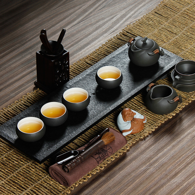 Sharply small stone tea tray tea set with your up ceramic kung fu tea set, black stone tea tea sea drainage type