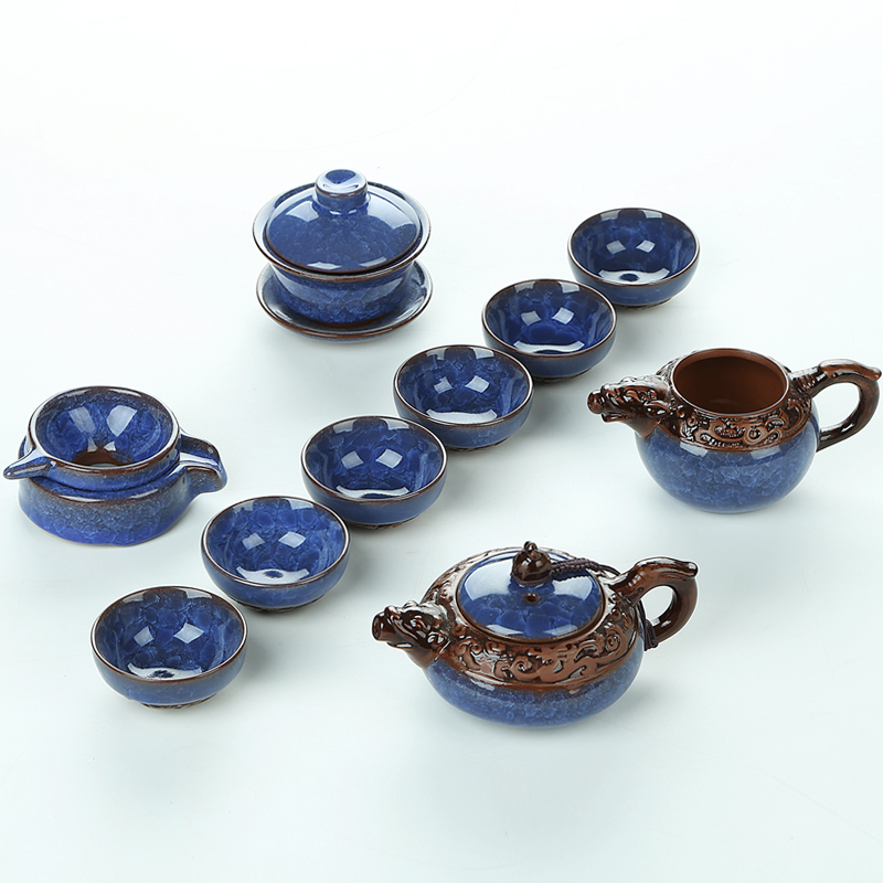 Friend is ice crack glaze tea set suits for relief clay ceramic kung fu tea teapot teacup tea tureen