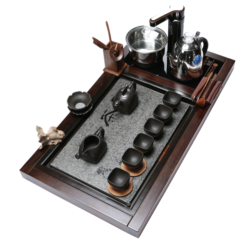 Fully automatic four unity tea set of household solid wood, stone tea tray was kung fu of a complete set of violet arenaceous ceramic cups of tea