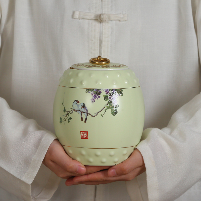 The ceramic tea canister drum's brass buckle shape seal storage jar puer tea warehouse wake tea, large capacity tea caddy fixings