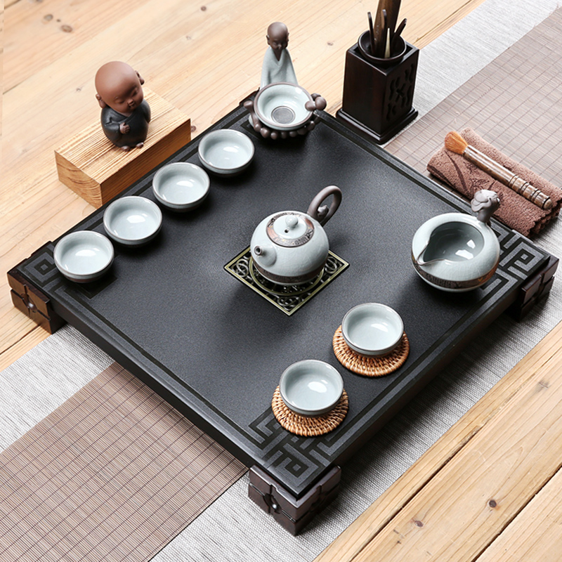 Purple sand tea set home a whole set of kung fu teapot teacup sharply stone solid wood tea tray was contracted and I tea table