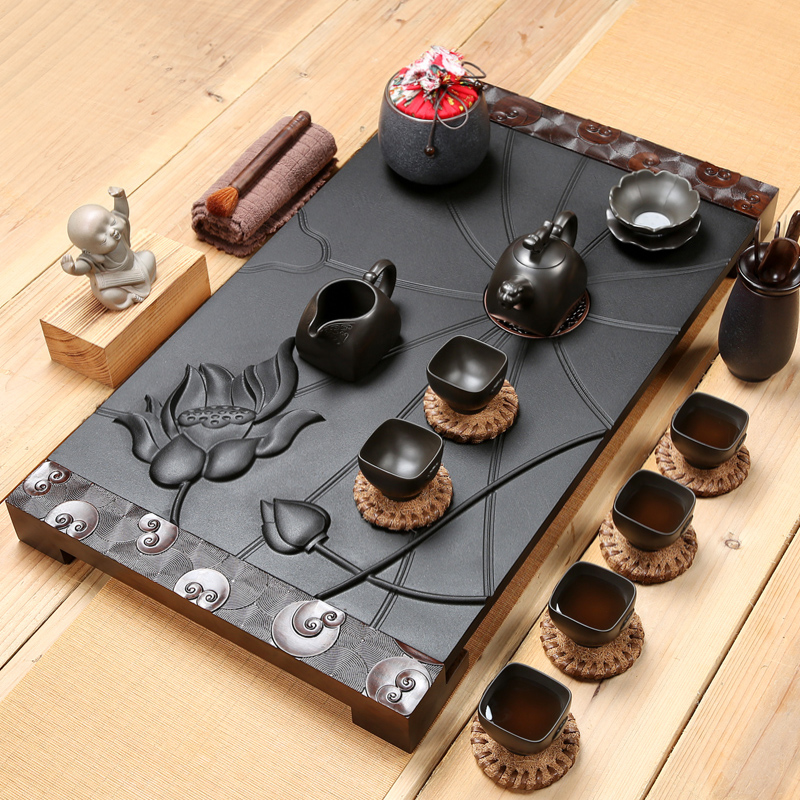 Friend is sharply stone tea set a complete set of violet arenaceous kung fu tea tea tea sea drainage type ebony wood tea table