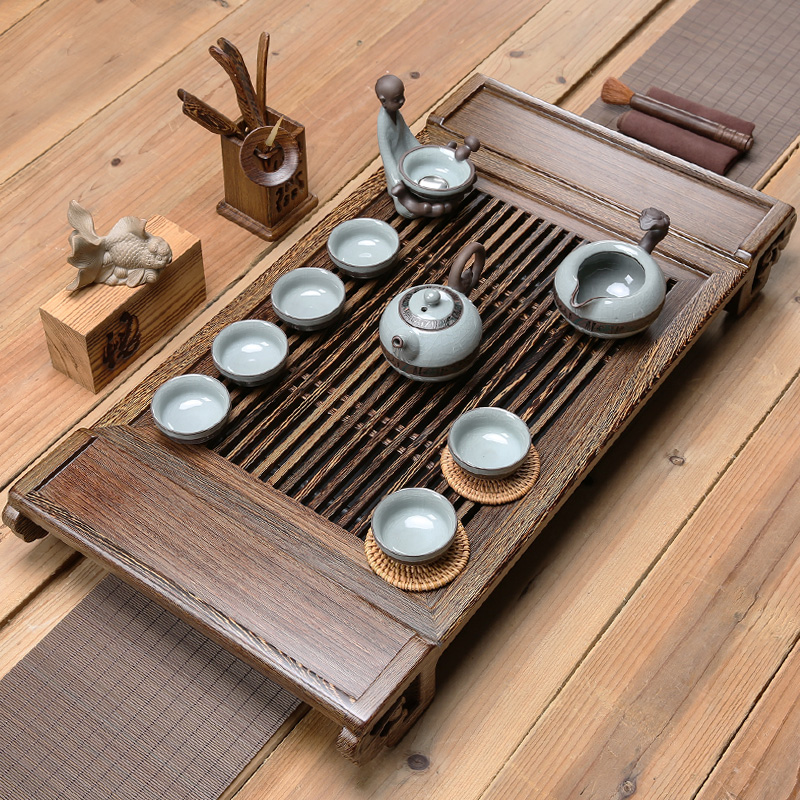 Youshang chicken wings solid wood tea tray Tea table Household drawer type tea sea Ceramic Kung Fu tea set set of tea sea