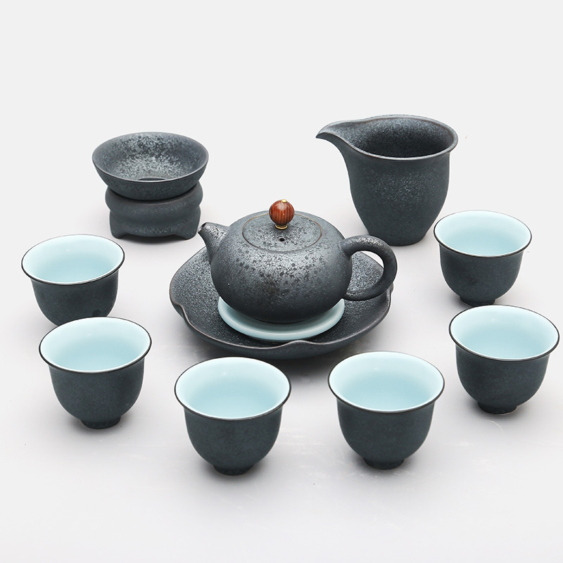 Iron glaze coarse ceramic tea set a complete set of kung fu Japanese ceramic teapot teacup tea pot bearing sea household head
