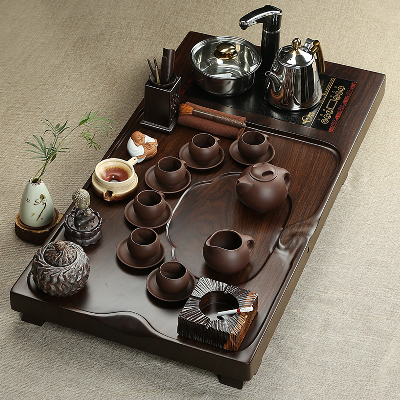 Tea tray of a complete set of Tea service suit household manual violet arenaceous kung fu Tea set the whole piece of mahogany ebony Tea tray Tea table