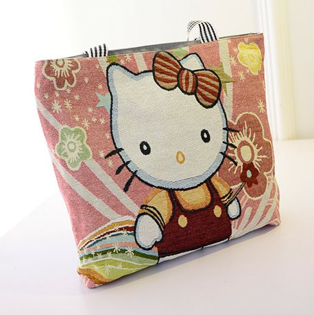 New female bag cartoon woven simple canvas bag shoulder bag Korean casual big bag handbag shopping bag tide