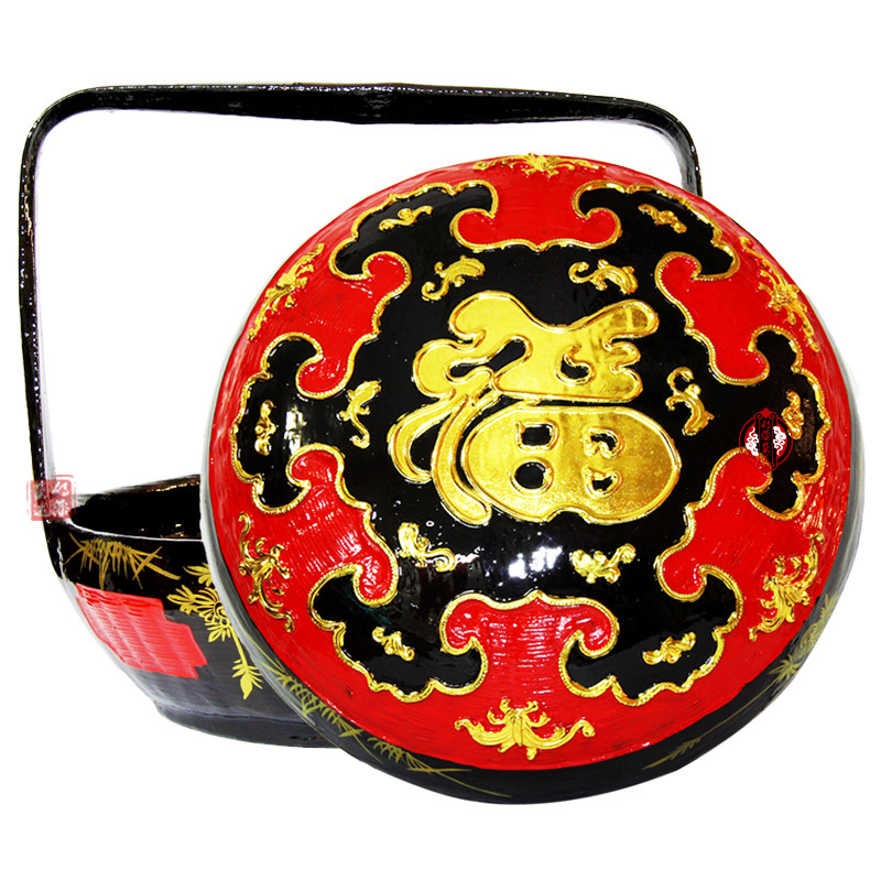 Yongchun Lacquer Basket Line Carved Fu Character Folk Handicraft Large Lacquer Wedding Basket Jewelry Basket Burning Incense Basket Bye Basket Lacquer Art