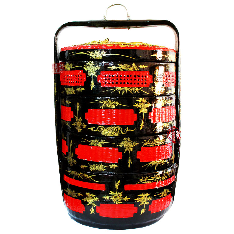 Lacquer art description Yongchun lacquer basket Minnan pandan dragon and phoenix handmade bamboo weaving large lacquer wedding wedding burning incense worship God basket