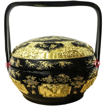 Yongchun lacquer basket pure handicraft flower bird totem bamboo woven with large lacquer pure gold wedding wedding basket burning incense basket Lacquer Art Collection