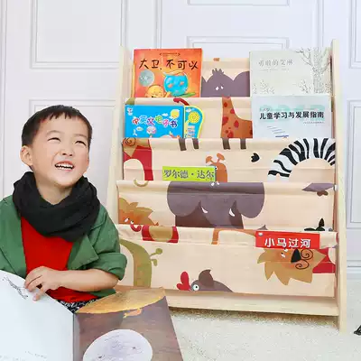 Baby bookcase Children's bookshelf simple cartoon picture book display rack Living room floor solid wood shelf Student