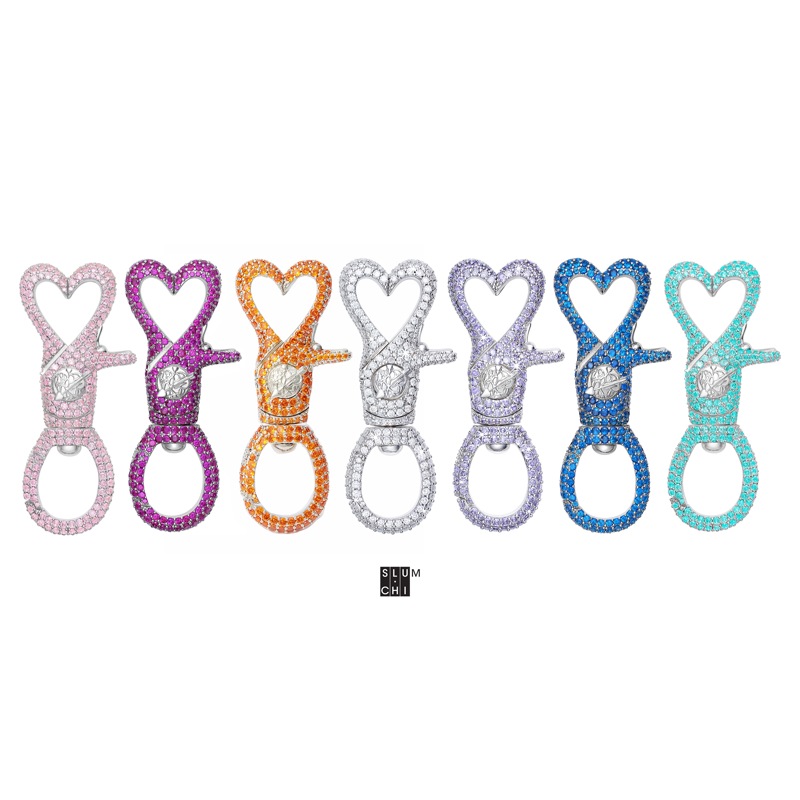 【Slum】Babytarth Full Diamond Sparkling Colorful Cupid Pendant Heart Button