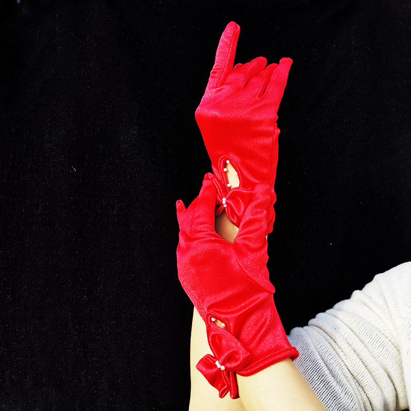 Red Gloves Wedding Bride Xiuhe Wedding Dress Red Xiuhe Dress Lace Retro Satin Short Chinese Gloves