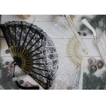Classical Loretta Lace Folding Fan Flag Gown Walking Show Illness Cuddling Performance Dark Ensemble Photo Swing Pat Props Lace Fan