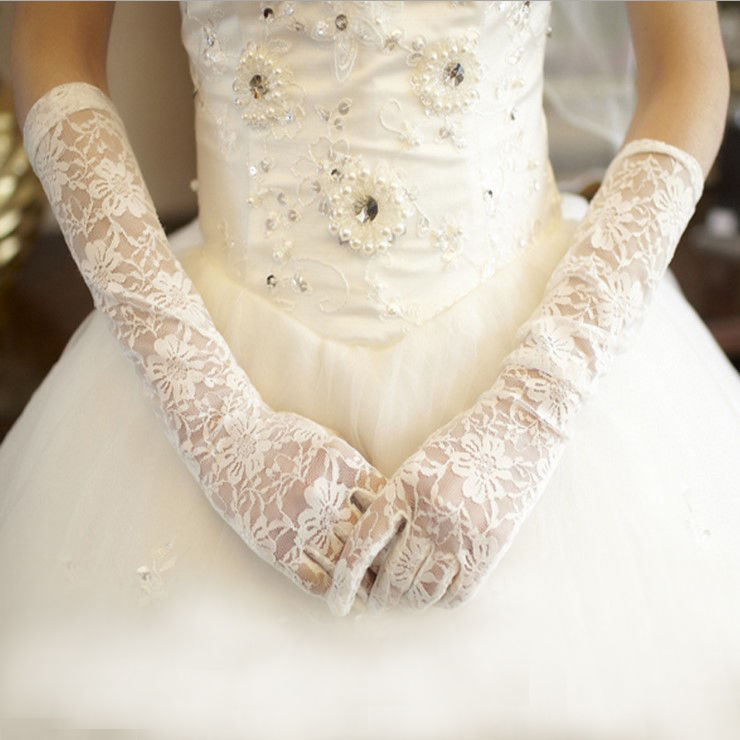 High-end black and white length Korean and Japanese performances sunscreen breathable bride wedding photo studio photography lace acting gloves