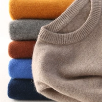 Áo len cashmere nam mùa thu và mùa đông cổ tròn tinh khiết cashmere dày đan len đáy áo rắn màu áo len ấm áp áo có cổ