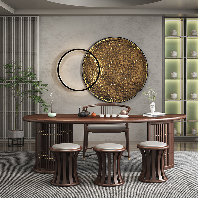 Aesthetic New Chinese Tea Table and Chair Combined Zen Kung Fu Tea Table Tea Room Space Black Walnut Wood Customized