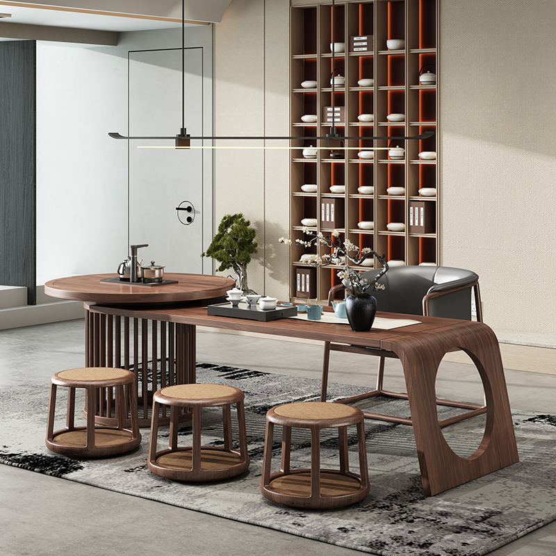 New Chinese tea table and chair combination Zen space solid wood kung fu tea table office tea brewing tea table tea room furniture