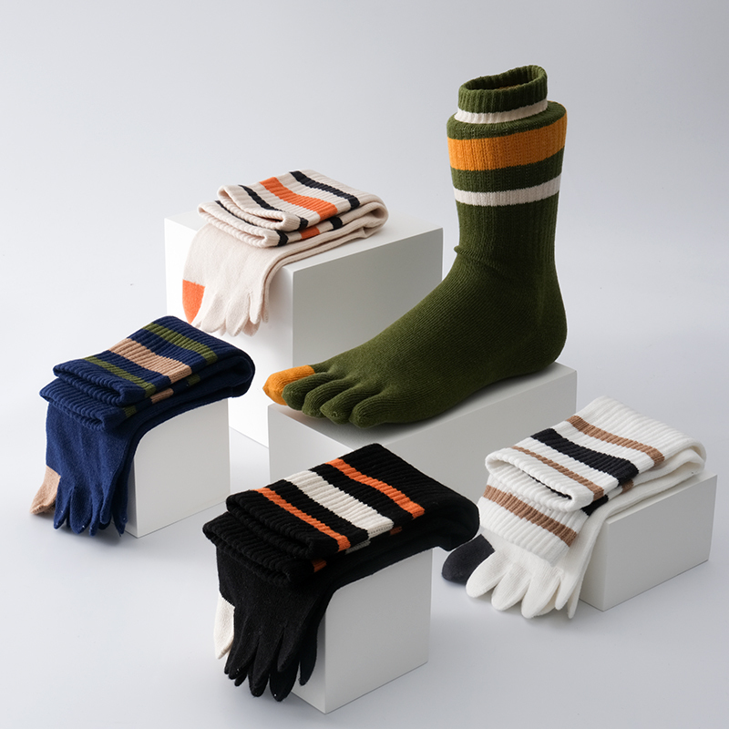 Naita Four Seasons Mid-Calf Five-Toe Socks for Men, Pure Cotton High-Tube Five-Toe Socks, Odor-Resistant Couple's Women's Winter Socks