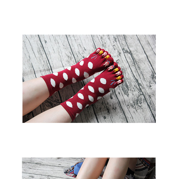 Vớ cotton năm ngón cô gái trong ống thấm mồ hôi dễ thương Cotton năm ngón vớ cotton điểm ngón chân tất nữ tất nữ cổ cao
