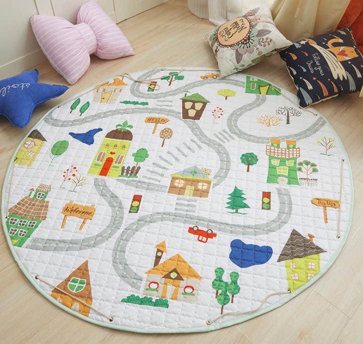 ins cartoon cotton round storage mat Baby climbing mat Children's non-slip crawling mat Game mat machine washable