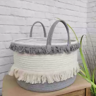 Cotton rope braided tassel storage bucket Nordic ins wind room sundries storage basket Baby toy storage bucket
