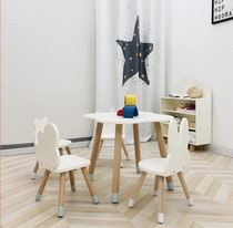 INS Nordic Wind and Cloud Bear Childrens Table and Chair Set Baby Kindergarten Early Education Table and Chair Wooden Learning Table and Stool