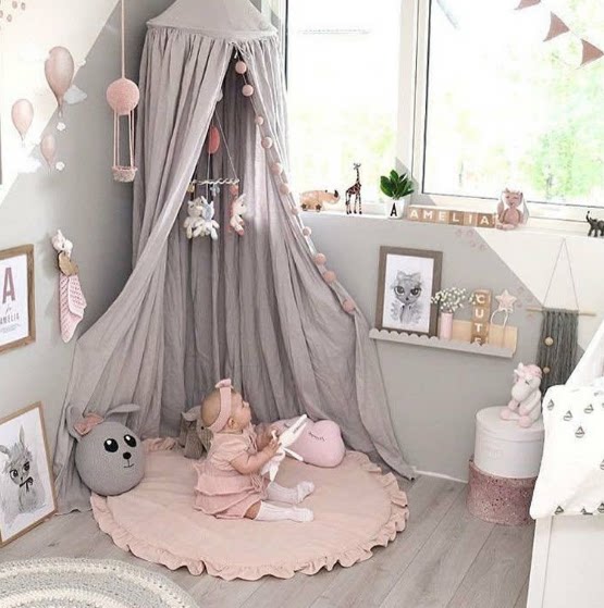 Nordic round lace ground floor padded all-cotton baby climbing cushion baby crawl cushion children's play blanket tent cushion removable