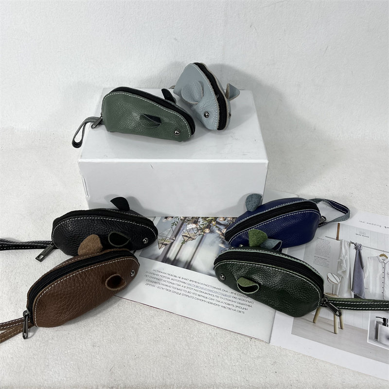 Headlayer Bull Leather Cartoon Rat Zero Wallet Woman Pull Chain Soft Leather Genuine Leather Large Capacity Ladies Wallet Handbag