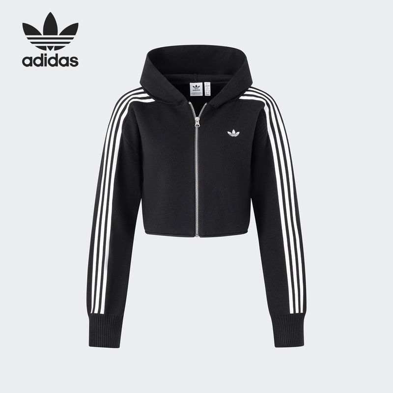 Adidas/Adidas Official Genuine Trefoil Women's Short Knitted Sports Hooded Jacket Ji7061