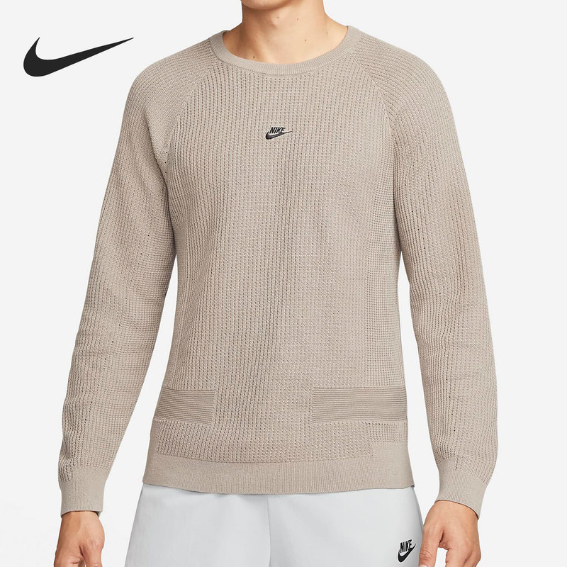 Nike Official Authentic Men's Plaid Round Neck Knitted Casual Sports Pullover Dn3618-087