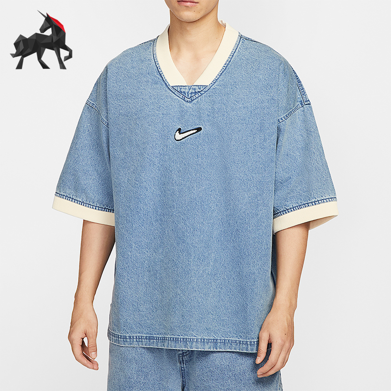Nike Authentic 2025 Summer Men's Vintage Basketball Denim Loose Top Hv1919-436