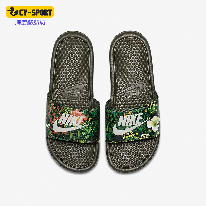 Nike/Nike Genuine Benasibenasi Slip-On Shoes New Women's Classic Black and Green Slippers 618919-30