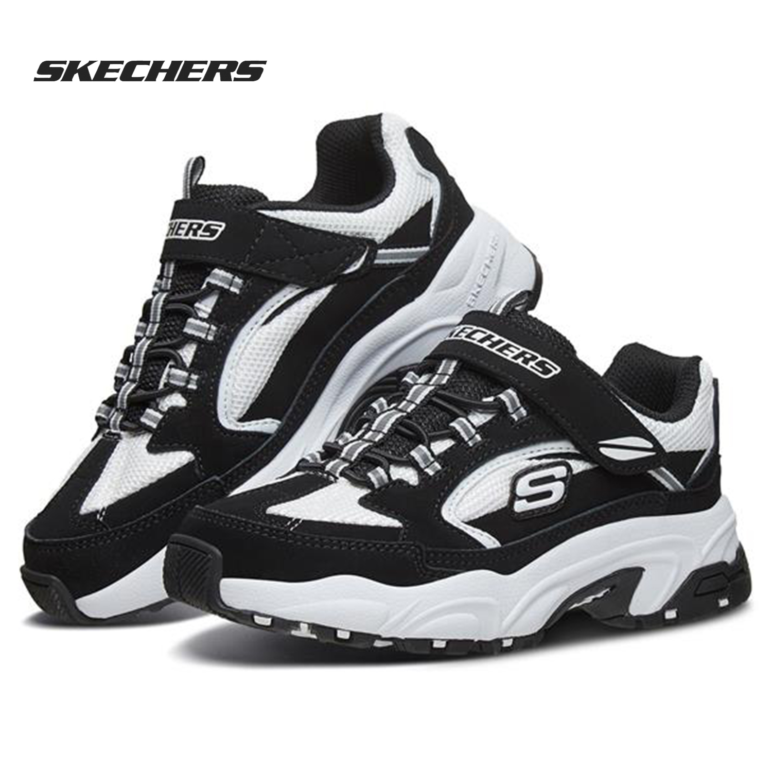 Skechers SKECHERS Official Male Boy Low Gang Fashion Casual Magic Sticker Panda Shoes Sneakers