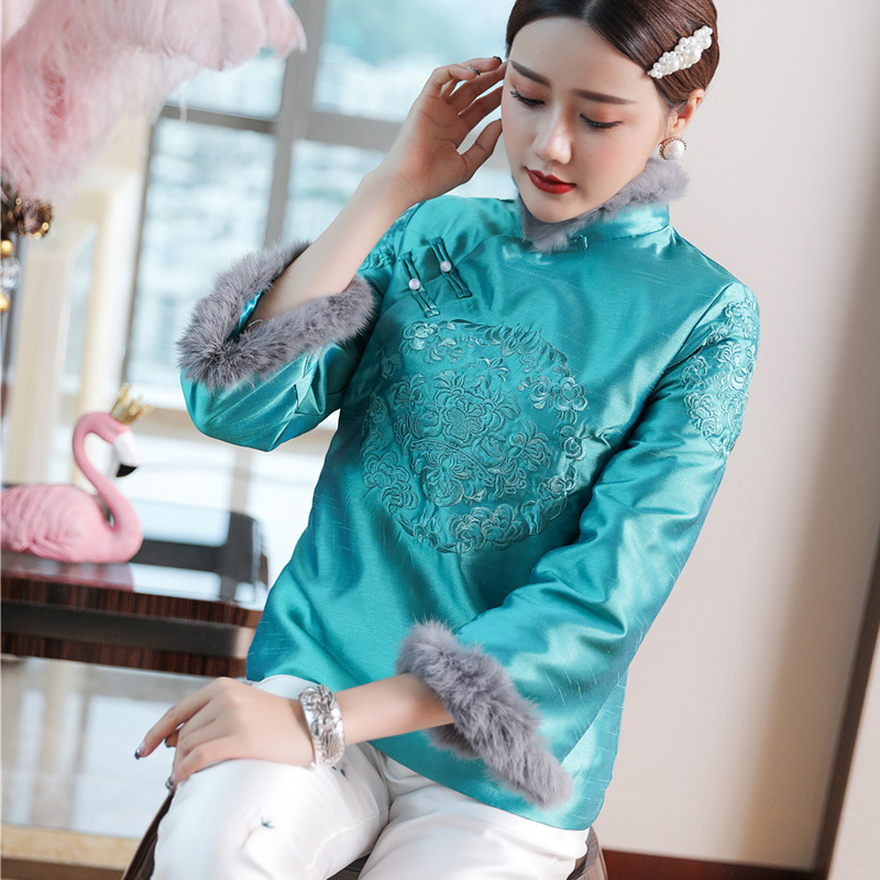 Improved qipao Short cotton clothes Thickened Warm Teenage Girl Young Autumn Winter China Wind Retro clip cotton short jacket Handwear