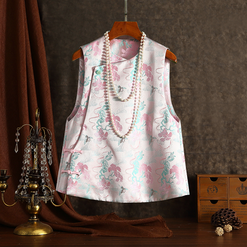 Chinese wind waistcoat female autumn and winter new Chinese retro imitation Song Jinjacquard vest Shoulder Short of Tang Dress Qipao Blouse blouses-Taobao