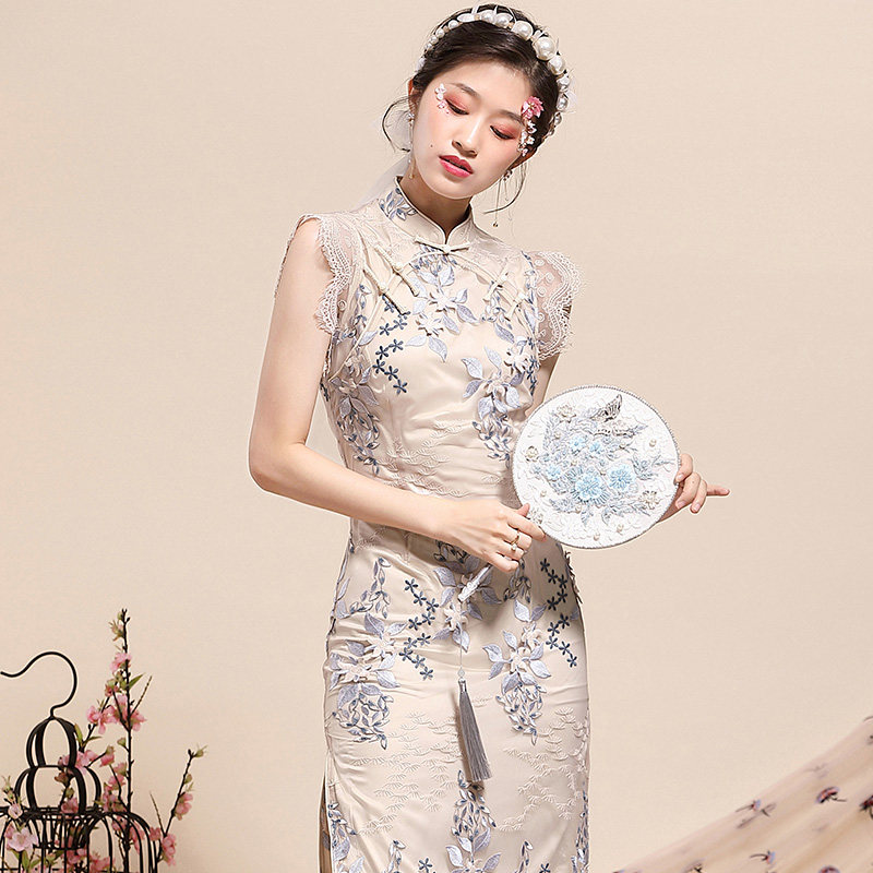 New Qipao 2021 New Summer Young Teenage Girl Lace Embroidery High-end Temperament Improved Version Foreign Dress