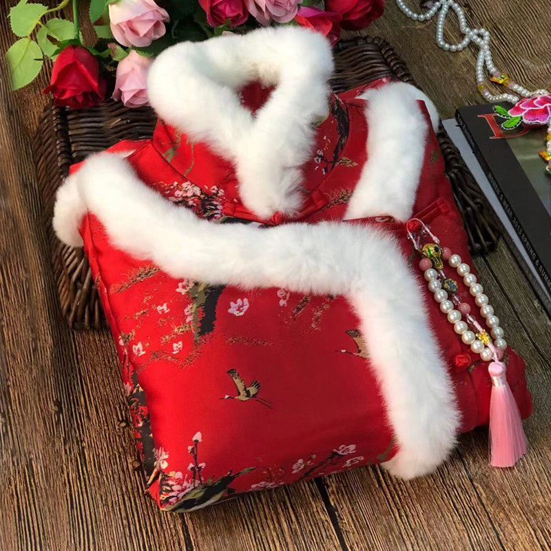 Winter New Year Cheongsam short cotton coat young Western school girl Chinese style retro plus cotton Chinese Tang Style New Year's dress female