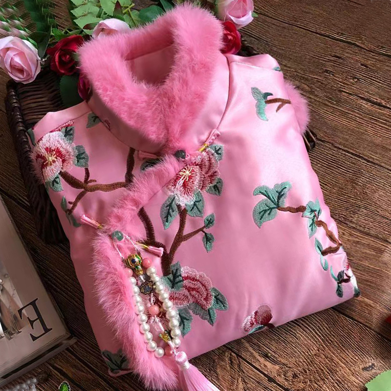 Chinese Lunar New Year qipao Short cotton clothes autumn and winter young Chinese style Teenage Girl Temperament Don clothing New Year upholswear cotton thickened cotton clothes