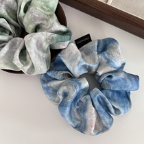 Classy oil painting smudged satin large intestine hair ring womens new French style elegant ponytail hair tie headband