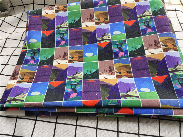 Cartoon fabric fine canvas printing handmade diy fabric sofa cover fabric bag bag dormitory tablecloth beautiful mountain view