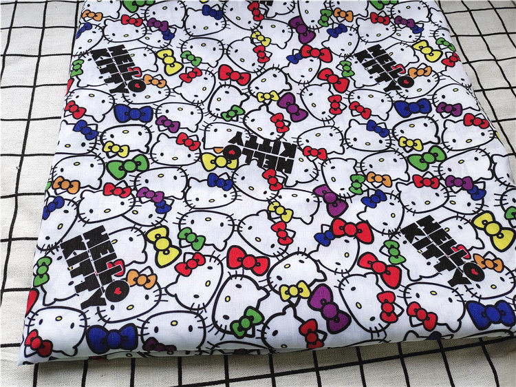 Thin T C blended cartoon printed fabric Summer clothing fabric Bed single manual diy is indeed good kt Kai Touti cat