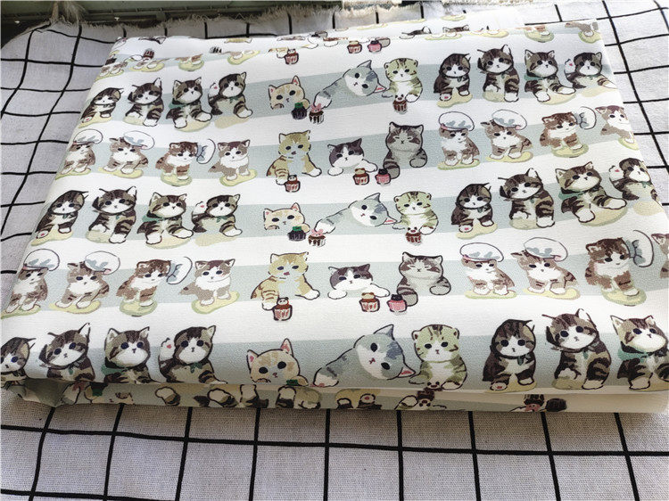 Cartoon Fabric Fine Canvas Printed Handmade Diy Fabric Sofa Cover Fabric Bag Dorm Room Table Cloth Cat Knead Dough