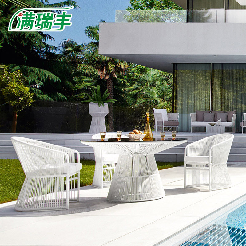 Garden table and chairs Nordic outdoor sofa chair combination balcony three-piece garden rattan waterproof sunscreen leisure dining chair