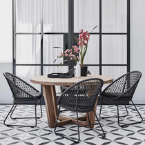 Outdoor courtyard table and chair combination open-air balcony anti-waterproof solid wooden dining table outdoor leisure backed chair single