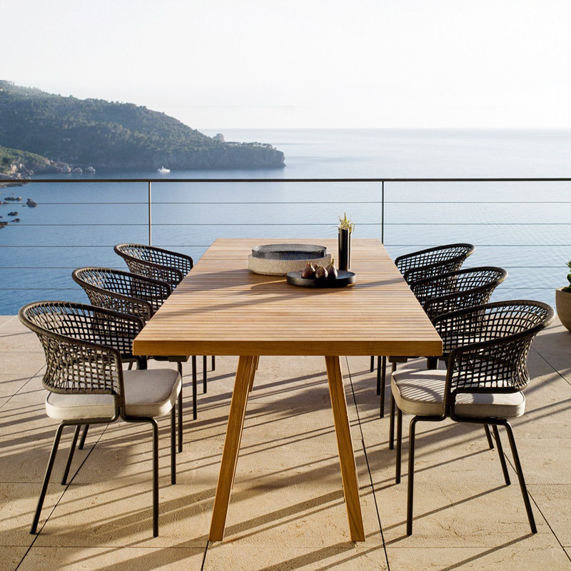 Nordic creative net red outdoor table and chairs courtyard balcony outdoor leisure open-air rattan waterproof rattan chair wooden table combination