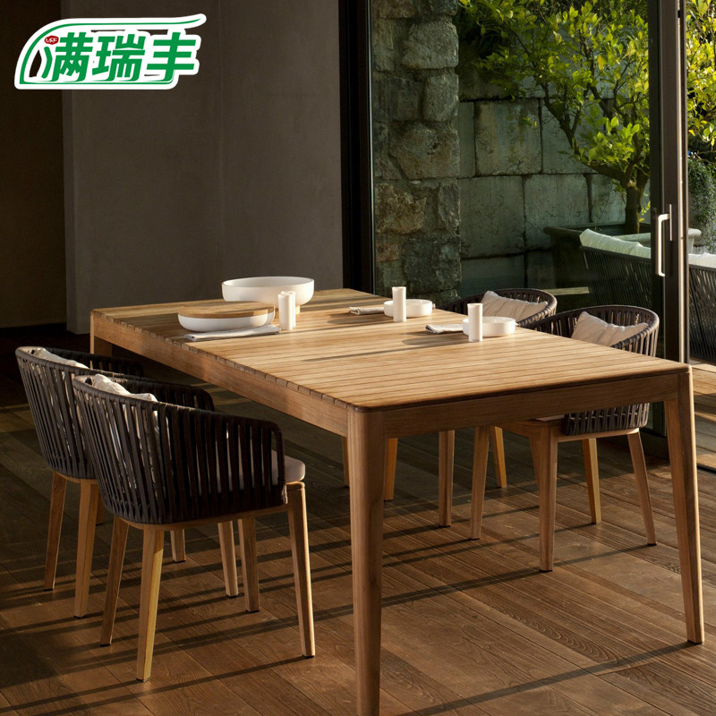 Outdoor solid wood table and chair combination simple generation leisure balcony outdoor rattan waterproof sunscreen garden chair slate table