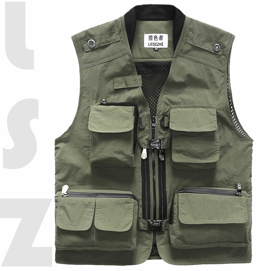 Hunter Spring and Autumn Pocket Outdoor Mountain Fishing Wedding Photography Vest Green Workshop